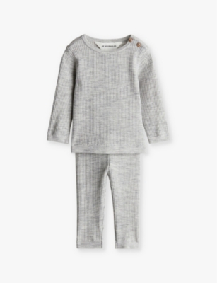 H&m Adorables Kids' Ribbed Wool Top And Trouser Set 4-36 M In Grey