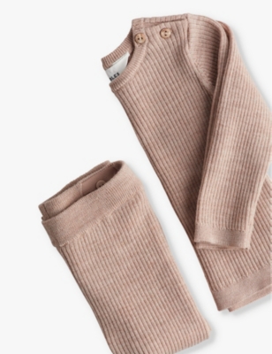 H&m Adorables Ribbed Wool Top And Trouser Set 4-36 M In Beige
