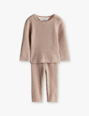 H&m Adorables Ribbed Wool Top And Trouser Set 4-36 M In Beige