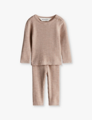 H&m Adorables Kids' Ribbed Wool Top And Trouser Set 4-36 M In Beige