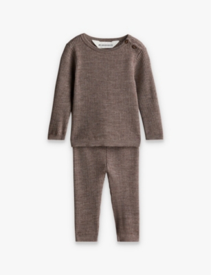 H&m Adorables Ribbed Wool Top And Trouser Set 4-36 Month In Mole