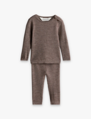 H&m Adorables Kids' Ribbed Wool Top And Trouser Set 4-36 Month In Mole