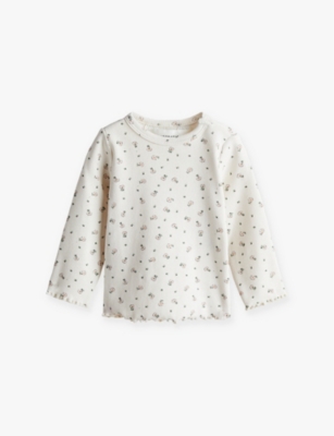 H&m Adorables Kids' Floral-print Ribbed Stretch-cotton Top 1-36 M In White