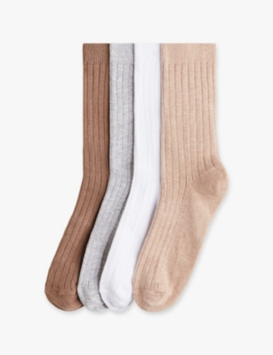 H&m Adorables Kids' Basic Ribbed Pack Of Four Stretch Organic Cotton-blend Socks Grey