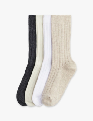 H&m Adorables Kids' Basic Ribbed Pack Of Four Stretch Organic Cotton-blend Socks In Blue