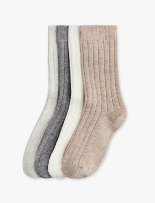 H&m Adorables Kids' Basic Ribbed Pack Of Four Stretch Organic Cotton-blend Socks In Grey