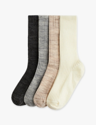 H&m Adorables Kids' Basic Ribbed Pack Of Four Stretch Wool-blend Socks Black