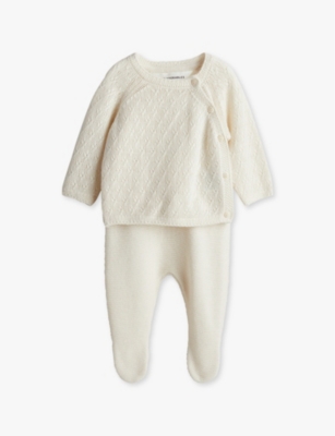 H&m Adorables Kids' White Round-neck Drawstring-waistband Two-piece Cashmere-blend Set 0-6 M