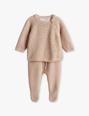 H&m Adorables Kids' Round-neck Drawstring-waistband Two-piece Cashmere-blend Set 0-6 M In Brown