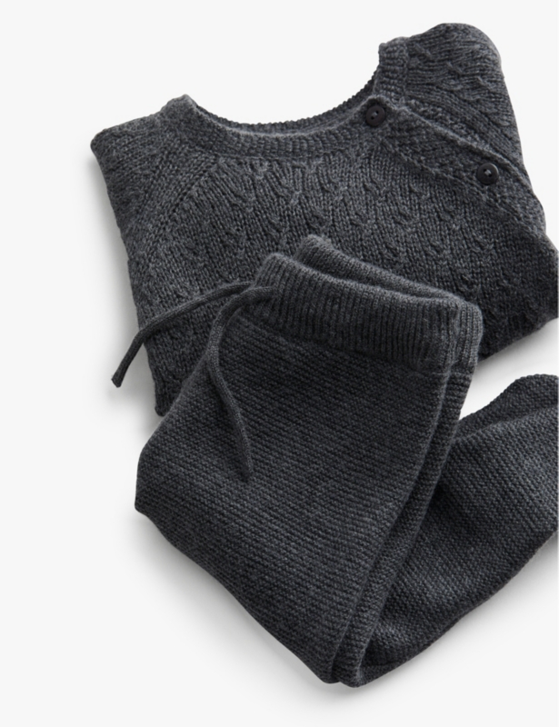 Round-Neck Drawstring-Waistband Two-Piece Cashmere-Blend Set 0-6 Months