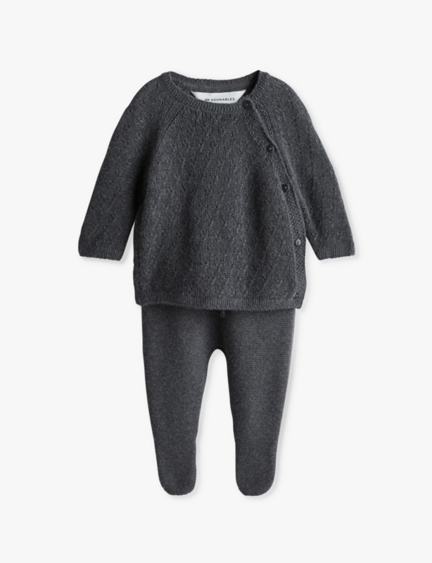 Round-Neck Drawstring-Waistband Two-Piece Cashmere-Blend Set 0-6 Months