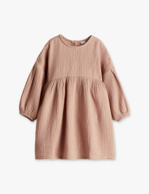 H&m Adorables Kids' Textured Relaxed-fit Cotton Dress 2-10 Y In Beige