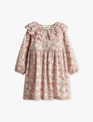 H&m Adorables Kids' Pink Collared Floral-print Cotton-poplin Dress 2-10 Y