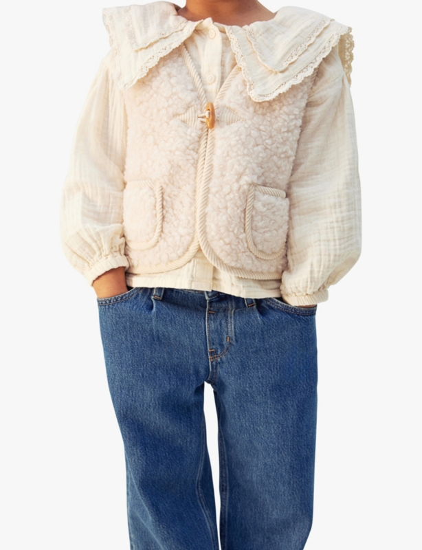 Teddy-texture patch-pocket wool and recycled polyester-blend gilet 3-10 years