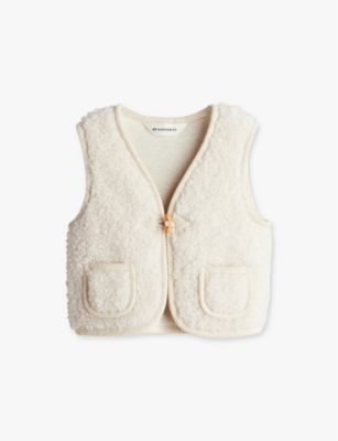 H&m Adorables Kids' Teddy-texture Patch-pocket Wool And Recycled Polyester-blend Gilet 3-10 Y In White