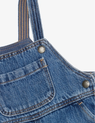 H&M ADORABLES: Adjustable-strap patch-pocket denim-blend jumpsuit 4 months-3 years