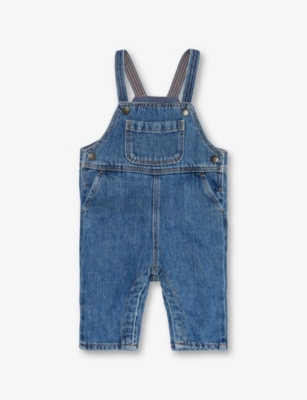 H&M ADORABLES: Adjustable-strap patch-pocket denim-blend jumpsuit 4 months-3 years