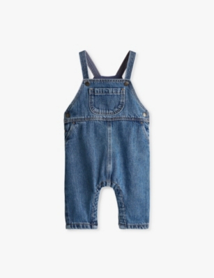H&m Adorables Justable-strap Patch-pocket Denim-blend Jumpsuit 4 Months-3 Year In Blue