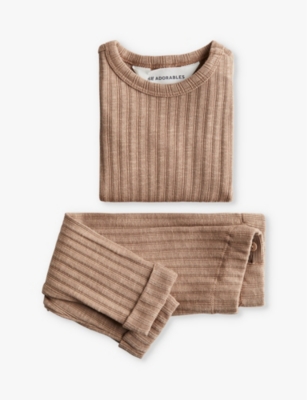 H&m Adorables Beige Riley Ribbed Two-piece Organic-cotton Blend Stretch-jersey Set 4 Months - 3 Year In Beige