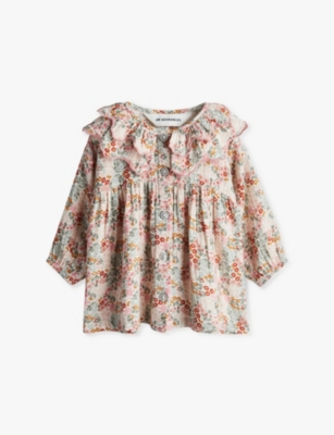 H&m Adorables Kids' Frill-collar Floral-print Cotton D In White