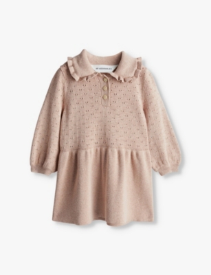 H&m Adorables Kids' Beige Collar Pointelle-knit Organic-cotton Dress 4 Months-3 Year