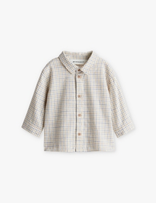 H&m Adorables Kids' White Seamus Checked Organic-cotton Shirt 4 Months - 3 Y