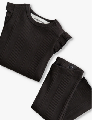 H&m Adorables Black Havannah Frilled-trim Two-piece Stretch-organic Cotton Set 4 Months - 3 Year In Black