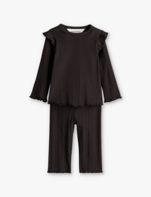 H&m Adorables Black Havannah Frilled-trim Two-piece Stretch-organic Cotton Set 4 Months - 3 Year In Black