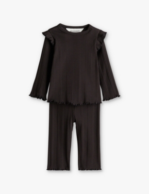 H&m Adorables Kids' Black Havannah Frilled-trim Two-piece Stretch-organic Cotton Set 4 Months - 3 Year