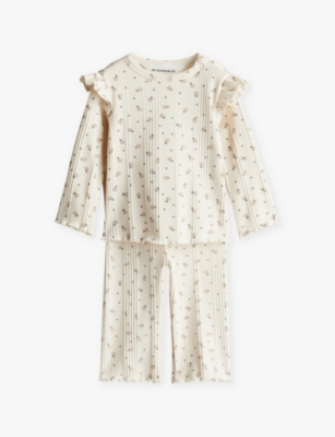 H&m Adorables Kids' White Havannah Floral-print Two-piece Stretch-organic Cotton Set 4 Months - 3 Year