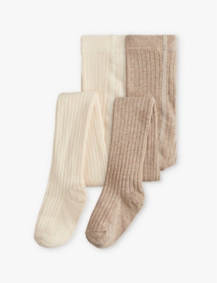 H&m Adorables Kids' Ribbed Two-pack Cotton-blend Knitted Tights 2-10 Y In Mole