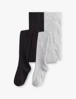 H&m Adorables Kids' Ribbed Two-pack Cotton-blend Knitted Tights 2-10 Y In Black