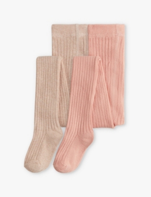 H&m Adorables Kids' Ribbed Two-pack Cotton-blend Knitted Tights 2-10 Y In Pink