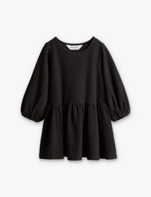 H&m Adorables Textured Balloon-sleeve Cotton-jersey Dress 2-10 Y In Black