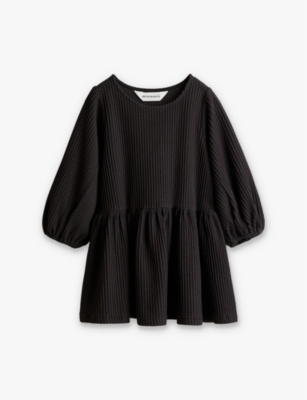 H&m Adorables Kids' Textured Balloon-sleeve Cotton-jersey Dress 2-10 Y In Black