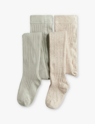 H&m Adorables Kids' Ribbed Two-pack Cotton-blend Knitted Tights 2-10 Y In Grey