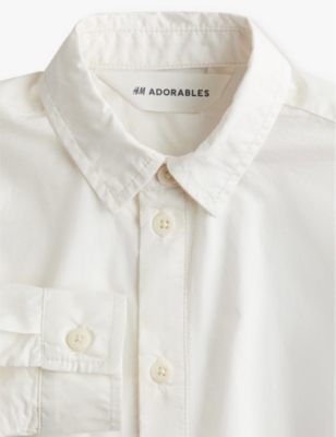 H&m Adorables Dropped-shoulder Turn-down Collar Cotton Shirt 2-10 Y In White