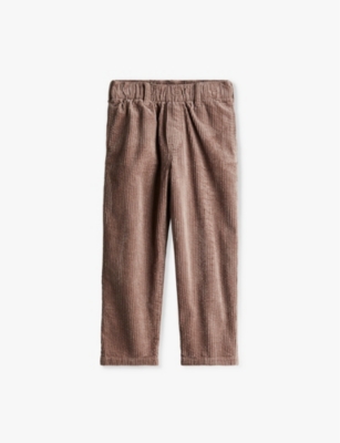 H&m Adorables Kids' Corduroy-texture Elasticated-waistband Organic-cotton Trousers 2-10 Y In Mole