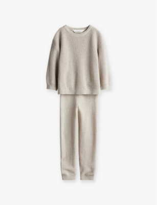 H&m Adorables Round-neck Adjustable-waist Two-piece Organic-cotton Set 2-10 Y In Mole