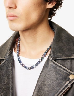 VITALY MENS GASOLINE MIDNIGHT STAINLESS STEEL AND SYNTHETIC PEARL NECKLACE 