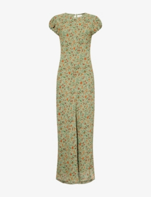 REFORMATION WOMENS PONDEROSA LEANA FLORAL CREPE MIDI DRESS