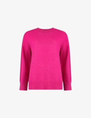 RO&ZO WOMENS ROUND-NECK RELAXED FIT KNITTED JUMPER PINK 