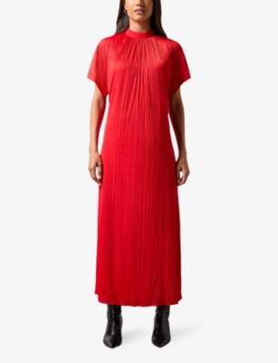 Ro&zo Womens Red High-neck Short-sleeve Plisse Maxi Dress In Red