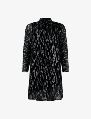 RO&ZO WOMENS RO&ZO LONG-SLEEVED METALLIC-PATTERN WOVEN MINI DRESS 