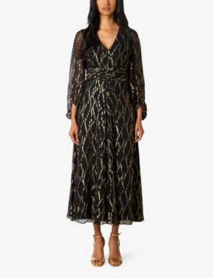 RO&ZO: V-neck metallic-pattern woven maxi dress