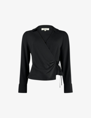 Ro&zo Womens Wrap-over Collared Crepe Shirt Black