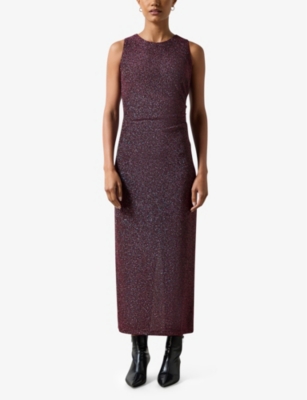 RO&ZO WOMENS RO&ZO GABRIELA SPARKLE COLUMN WOVEN MIDI DRESS 