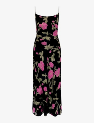 Ro&zo Womens Matilda Floral Velvet Maxi Dress Black