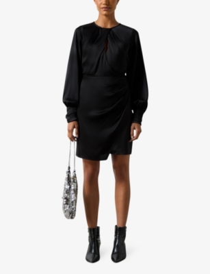 Ro&zo Womens Nadia Twist-neck Satin Mini Dress Black In Black