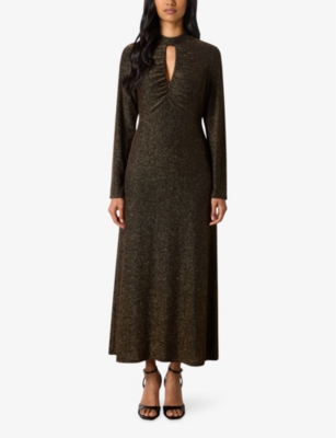 RO&ZO WOMENS RO&ZO ZARA KEYHOLE-FRONT SPARKLE STRETCH-JERSEY MAXI DRESS 